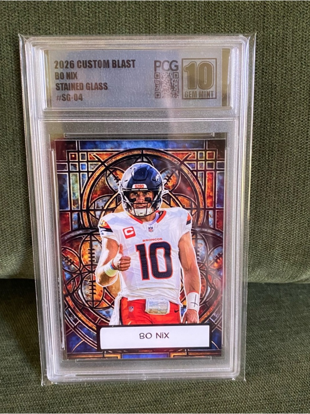 Custom Bo Nix Stained Glass PCG 10!! Broncos SG04